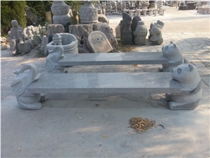 High Polished and Carved Granite Chair Stone Park Benches, Stone Animal Carved Bench