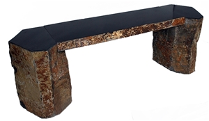 Mongolia Black Basalt Polished Bench in Garden ,Natural Stone Cured Bench