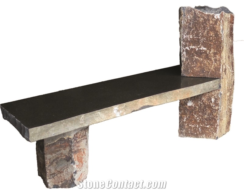 Mongolia Black Basalt Polished Bench in Garden ,Natural Stone Cured Bench