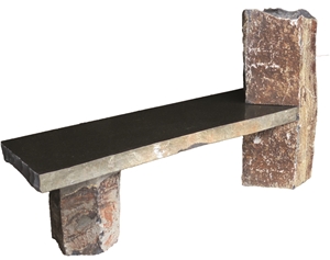 Mongolia Black Basalt Polished Bench in Garden ,Natural Stone Cured Bench