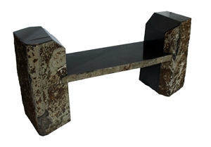 Mongolia Black Basalt Polished Bench in Garden ,Natural Stone Cured Bench