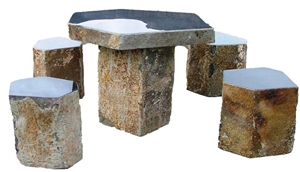 Mongolia Black Basalt Stone Bench and Chair in Garden and Landscaping