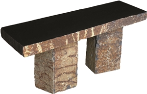 Mongolia Black Basalt Stone Bench and Chair in Garden and Landscaping