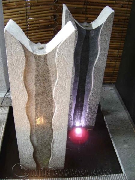 Natural Garden Stone Water Fountain with Led Light,Decorative Water Feature in Garden
