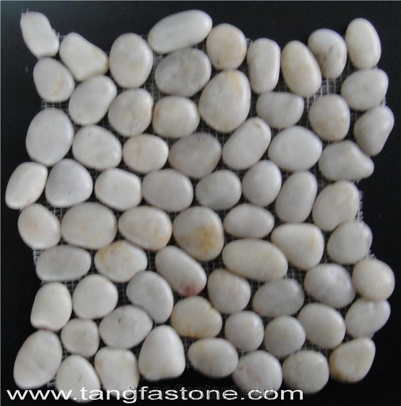 Natural River Stone Mosaic Tiles ,Polished Pebble Floor Tiles ,Pebble Mosaic in Mesh