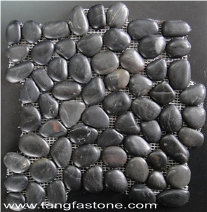 Natural River Stone Mosaic Tiles ,Polished Pebble Floor Tiles ,Pebble Mosaic in Mesh