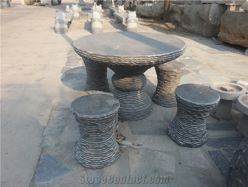 Natural Stone Garden Table and Benches in Landscaping ,Polished Stone Garden Bench