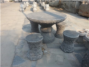 Natural Stone Garden Table and Benches in Landscaping ,Polished Stone Garden Bench