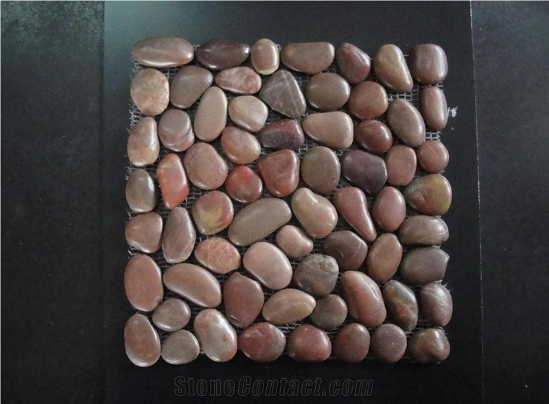 Polished Mix Color River Stone Mosaic in Kitchen and Bathroom ,Pebble Stone Mosaic Tiles in Paving