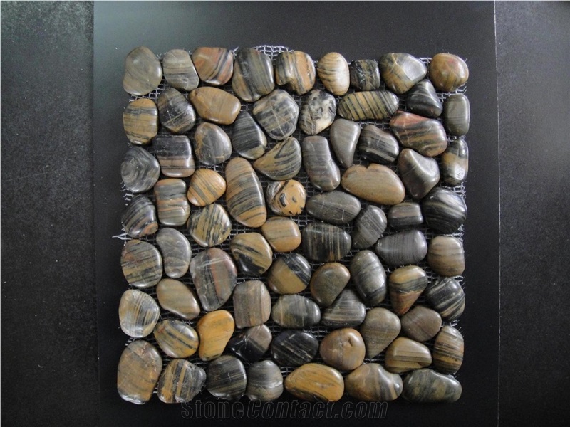 Polished Mix Color River Stone Mosaic in Kitchen and Bathroom ,Pebble Stone Mosaic Tiles in Paving