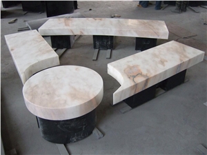 Polished Stone Marble Bench and Tables in Garden