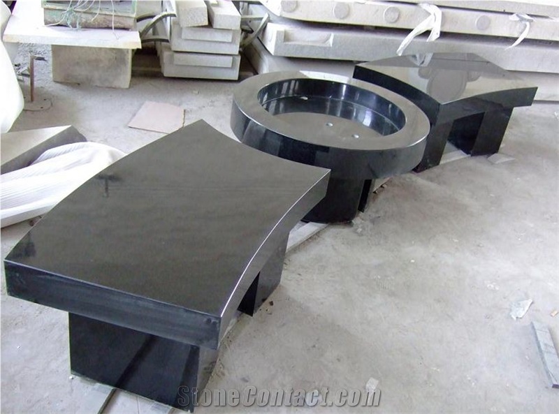 Polished Stone Marble Bench and Tables in Garden