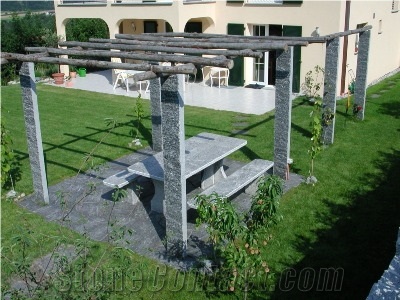 Polished Stone Marble Bench and Tables in Garden