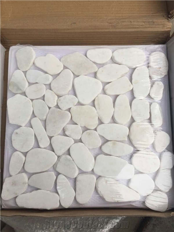 Sliced Flat River Stone Pebble Mosaic Tile,Polished Pebble on Mesh,Sliced Pebble Tile