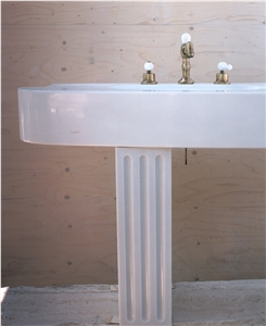 Pedestal Solid Wash Basin in White Sivec Marble Vanity Top