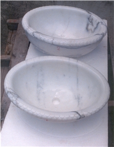 Solid Basin Bowl in Statuary White Marble Solid Basin Bowl in Statuary White Marble