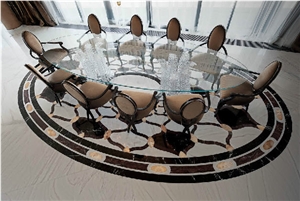 Marble Inlay Floor Pattern, Waterjet Flooring Medallions