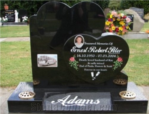 Black Granite Double-Stacked Hearts, Free Artwork & Lettering