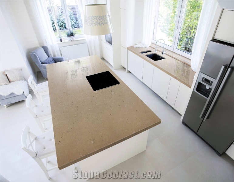 Beige Quartz Stone Slabs & Tiles, China Beige Quartz