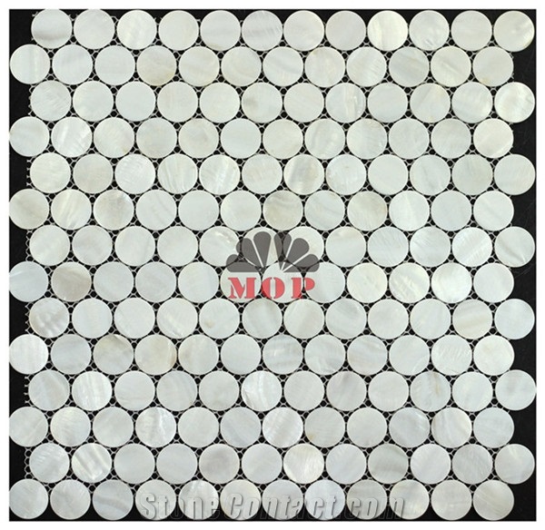 Circle Mother Of Pearl Mosaic Panel Mirror Tile