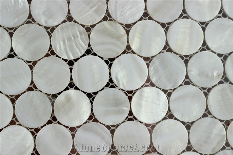 Circle White Glass Mother Of Pearl Mosaic Top Sheet