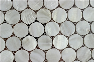 Circle White Glass Mother Of Pearl Mosaic Top Sheet