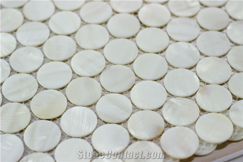Circle White Glass Mother Of Pearl Mosaic Top Sheet