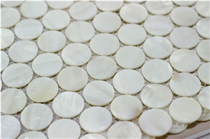 Circle White Glass Mother Of Pearl Mosaic Top Sheet