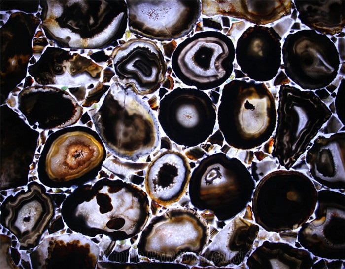 Customized Black Agate Stone Slab, Semi Precious Stone Panels