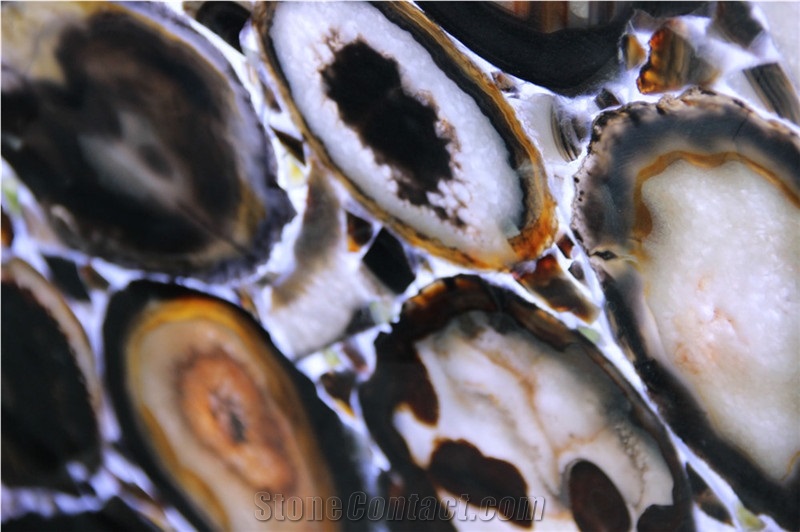 Customized Black Agate Stone Slab, Semi Precious Stone Panels