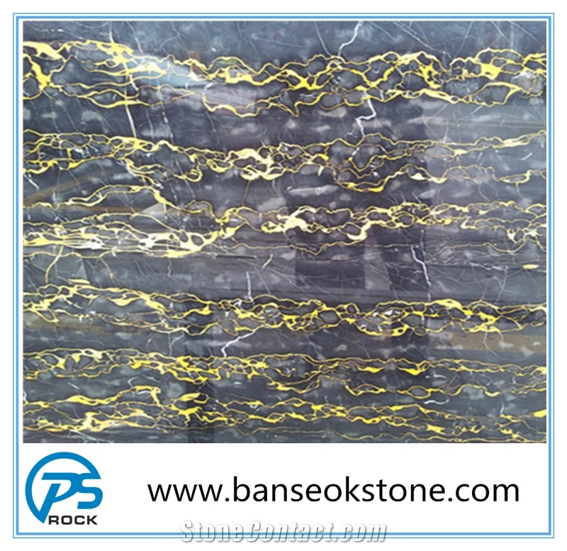 Polished Italian Portopo Black and Gold Marble Slabs