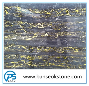 Polished Italian Portopo Black and Gold Marble Slabs Polished Italian Portopo Black and Gold Marble Slabs