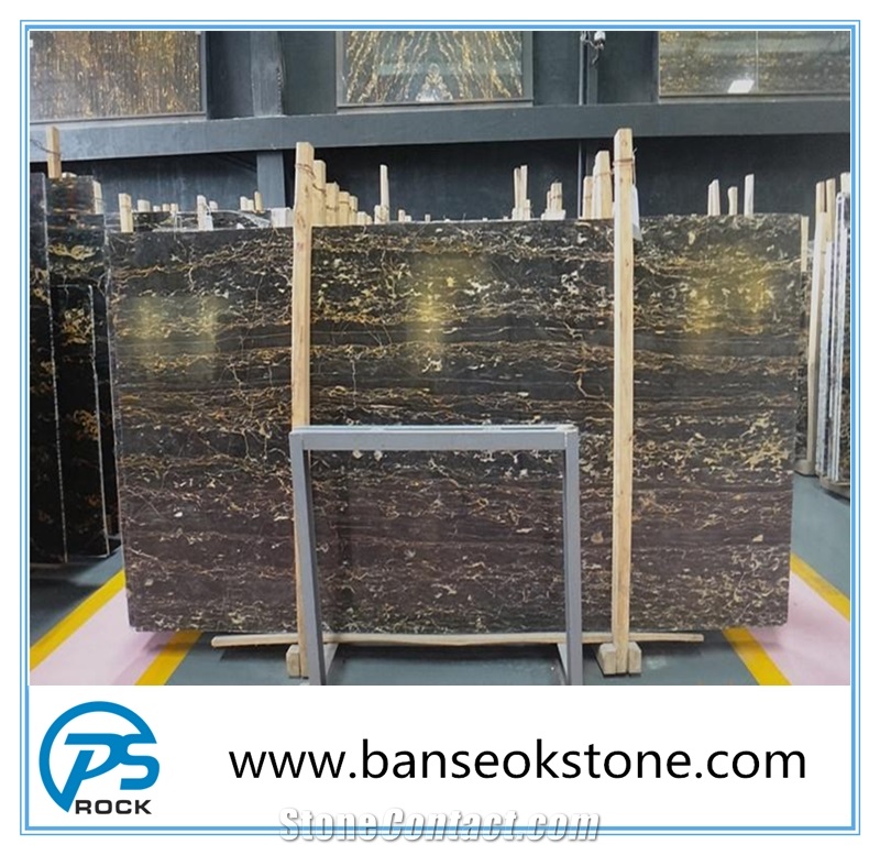 Polished Italian Portopo Black and Gold Marble Slabs