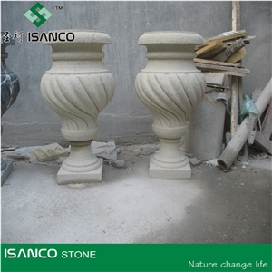 Beige Marble Garden Carved Flower Pot, Natural Stone Outdoor Flower Vases, Landscaping Stone Pots, Galala Beige Marble Flower Vases
