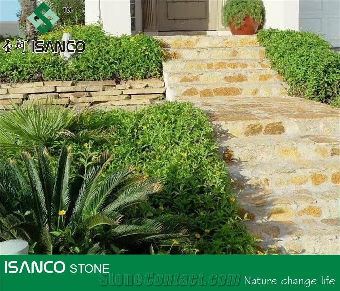 China Shandong Yellow Granite Irregular Flagstones G388 Granite Flagstone Patio Giallo Cecilia Granite Flagstone Walkway Pavers Flagstone Courtyard Yellow Granite Flagstone Road Paving for Outdoor