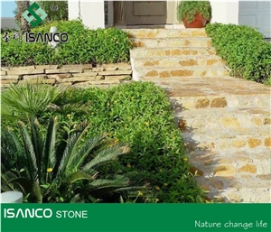 China Shandong Yellow Granite Irregular Flagstones G388 Granite Flagstone Patio Giallo Cecilia Granite Flagstone Walkway Pavers Flagstone Courtyard Yellow Granite Flagstone Road Paving for Outdoor