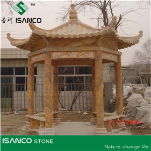 Hand Carved Marble Gazebo for Garden, Royal Wood Grain Marble Pavilions