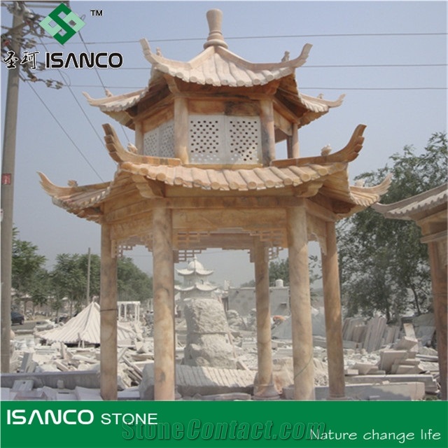 Hand Carved Marble Gazebo for Garden, Royal Wood Grain Marble Pavilions