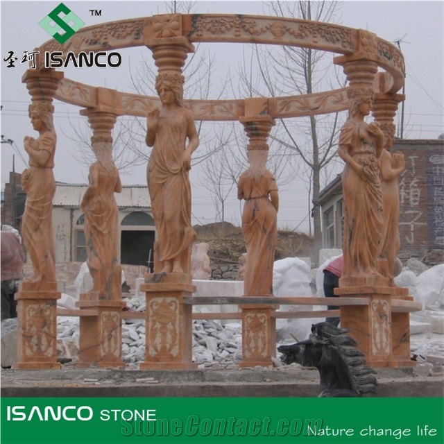 Hand Carved Marble Gazebo for Garden, Royal Wood Grain Marble Pavilions