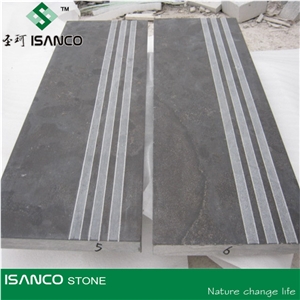 Limestone Step, Honed Exterior Step, China Blue Limestone Steps, Honed Blue Limestone Stair Treads,Half or 1/4 Bullnose Blue Limestone Staircase with Sawn Cut Edges and Machine Cut Back