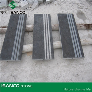 Limestone Step, Honed Exterior Step, China Blue Limestone Steps, Honed Blue Limestone Stair Treads,Half or 1/4 Bullnose Blue Limestone Staircase with Sawn Cut Edges and Machine Cut Back