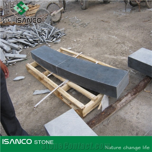 Limestone Step, Honed Exterior Step, China Blue Limestone Steps, Honed Blue Limestone Stair Treads,Half or 1/4 Bullnose Blue Limestone Staircase with Sawn Cut Edges and Machine Cut Back