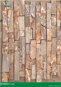 Natural Quartzite Wall Cladding Yellow Quartzite Split Face Culture Stone Loose Stone for Wall Covering Decoration Exposed Wall Stone Orange Color Brick Stacked Stone Wall Panels with Cement Backed