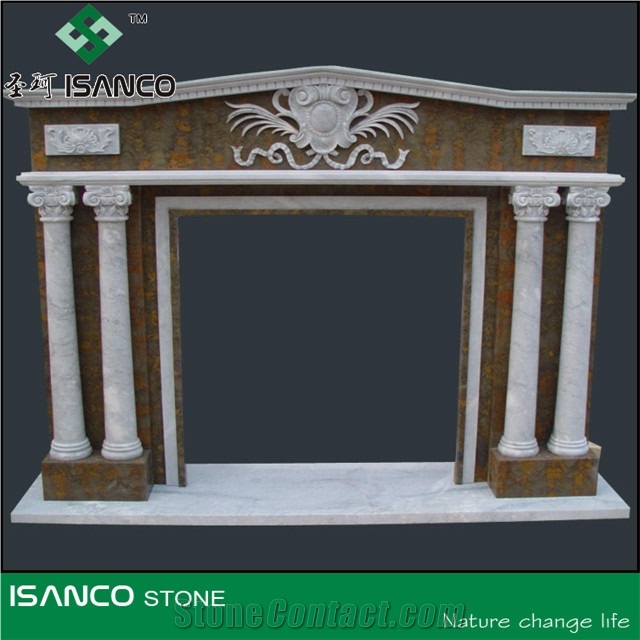 Polished White Marble Fireplace Mantel/Hearth/Design/Surround, Volakas Fireplace, British Style Fireplace, White Marble Fireplace Mantel Handcarved Flower Sculptured Fireplace