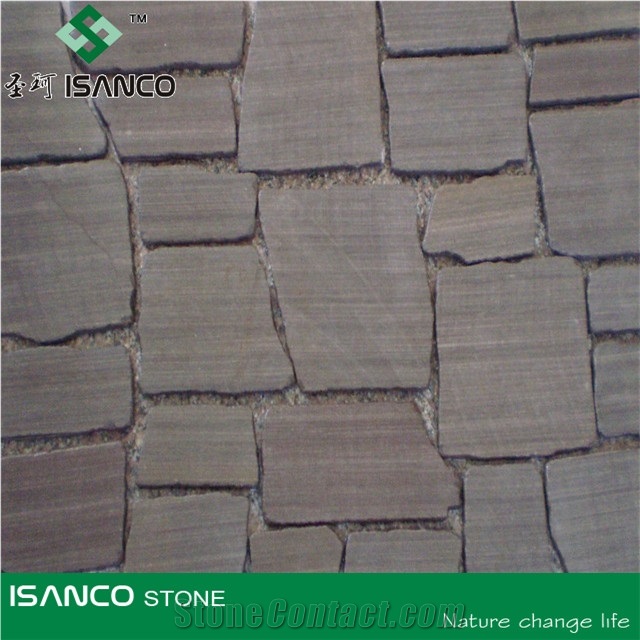 Purple Sandstone Crazy Flagstone on Mesh,Irregular Shape Pavers, Mesh Stone Paving, Stone Net Paste, Random Flagstone
