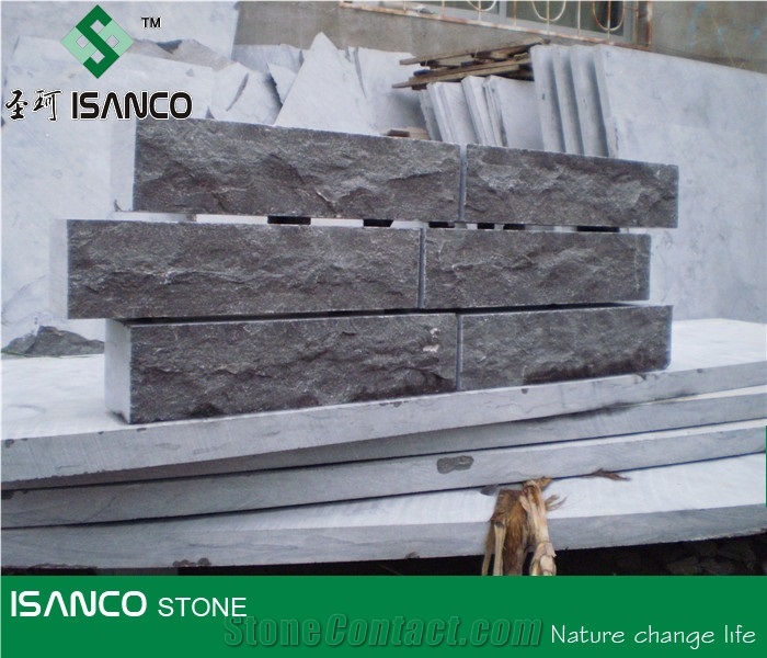 Shandong Blue Limestone Mushroom Surface Wall Stone Mushroom Wall Cladding Blue Stone Mushroomed Stone Split Face Mushroom Wall Stone Blue Limestone for Wall Cut to Size