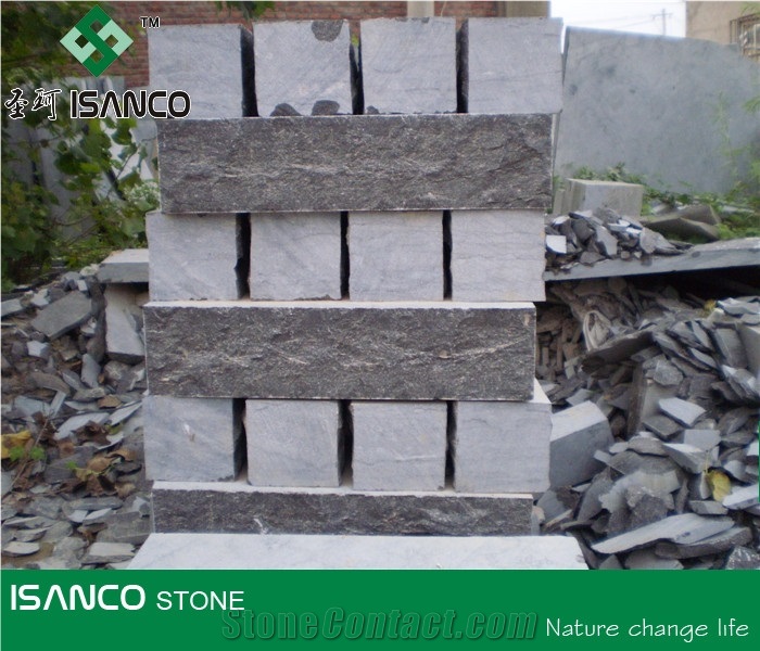 Shandong Blue Limestone Mushroom Surface Wall Stone Mushroom Wall Cladding Blue Stone Mushroomed Stone Split Face Mushroom Wall Stone Blue Limestone for Wall Cut to Size