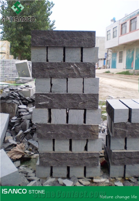 Shandong Blue Limestone Mushroom Surface Wall Stone Mushroom Wall Cladding Blue Stone Mushroomed Stone Split Face Mushroom Wall Stone Blue Limestone for Wall Cut to Size