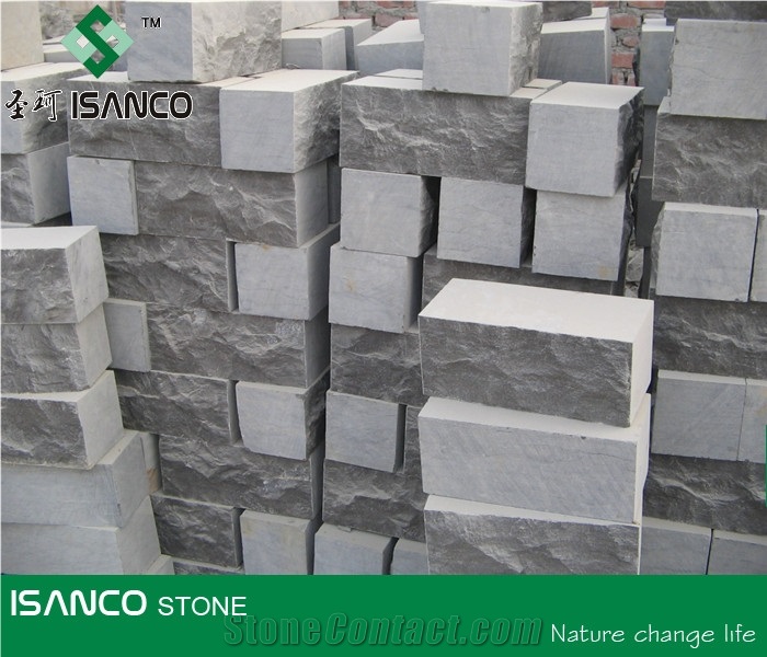 Shandong Blue Limestone Mushroom Surface Wall Stone Mushroom Wall Cladding Blue Stone Mushroomed Stone Split Face Mushroom Wall Stone Blue Limestone for Wall Cut to Size