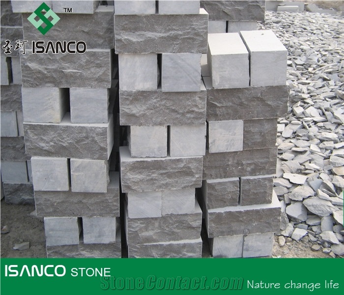 Shandong Blue Limestone Mushroom Surface Wall Stone Mushroom Wall Cladding Blue Stone Mushroomed Stone Split Face Mushroom Wall Stone Blue Limestone for Wall Cut to Size